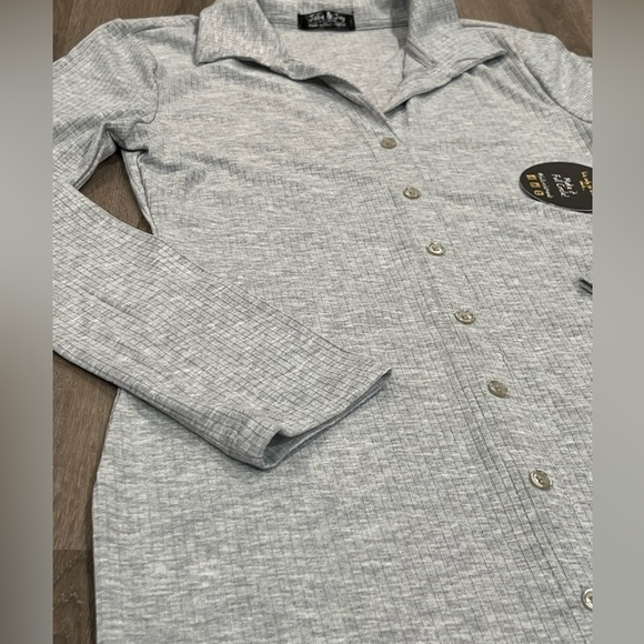 NWT Large Jolie & Joy by FCT Knit Ribbed Dress Super Soft Gray Button Front - Picture 4 of 7